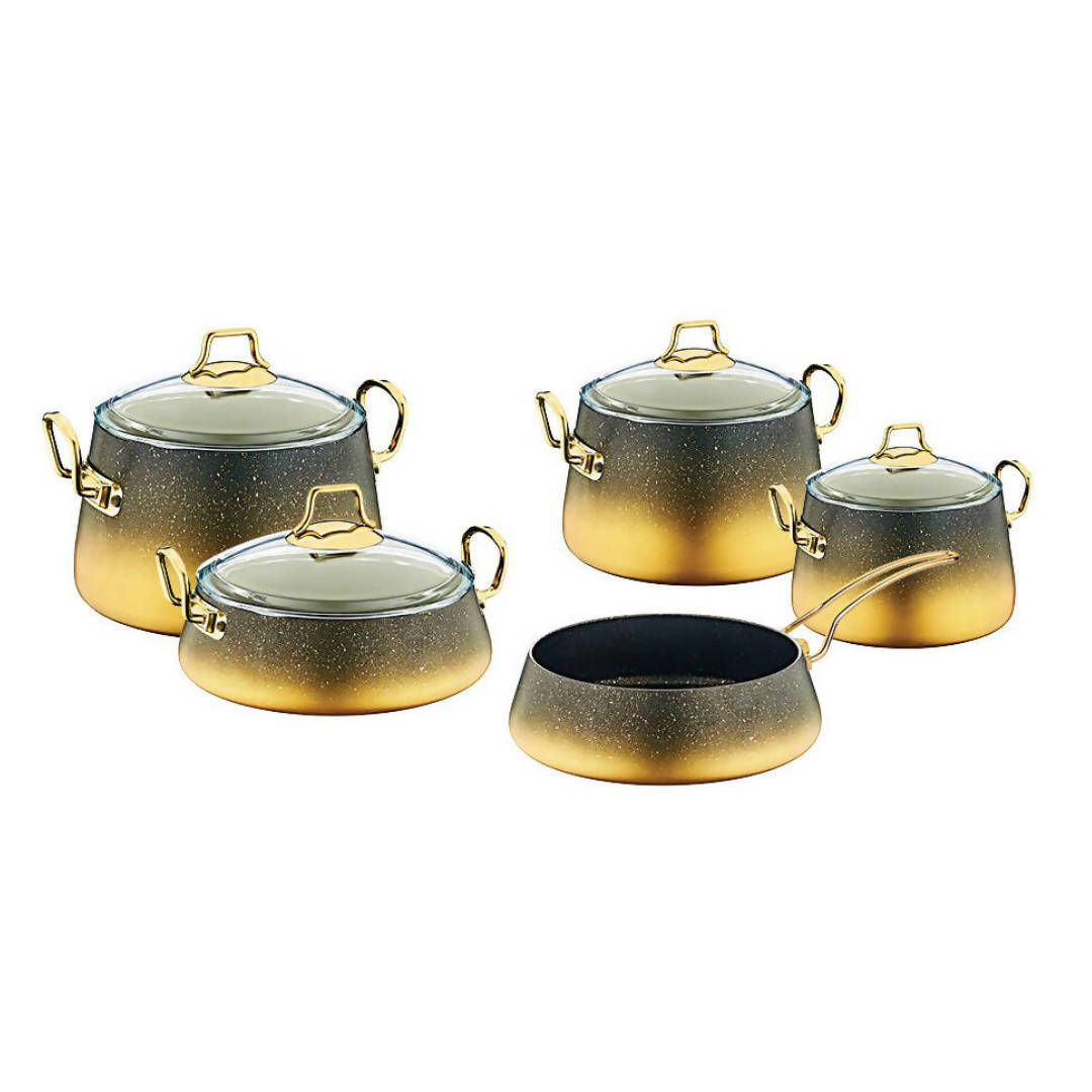 OMS 9 Pcs Black Gold Orbit Induction Safe Granitec Cookware Set - Made in Turkey OMS 9 Pcs Black Gold Orbit Induction Safe Granitec Cookware Set - Made in Turkey